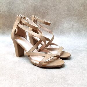 Trends Up Womens Size 9 Tan Open Toe Strappy Heels